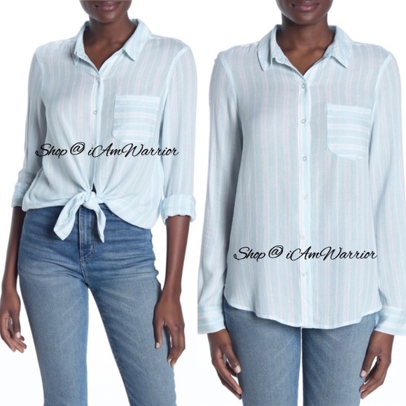 Abound NWT gauzy striped tie waist button down top *shop@iamwarrior - Picture 1 of 8